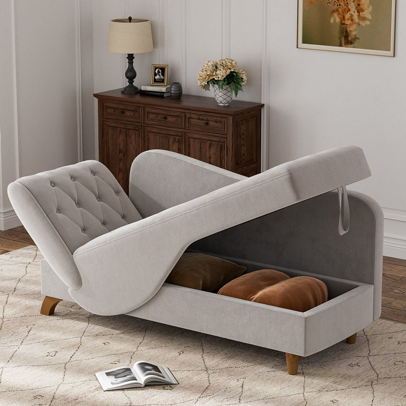 Pink and Gray Velvet Upholstered Chaise Lounge with Storage