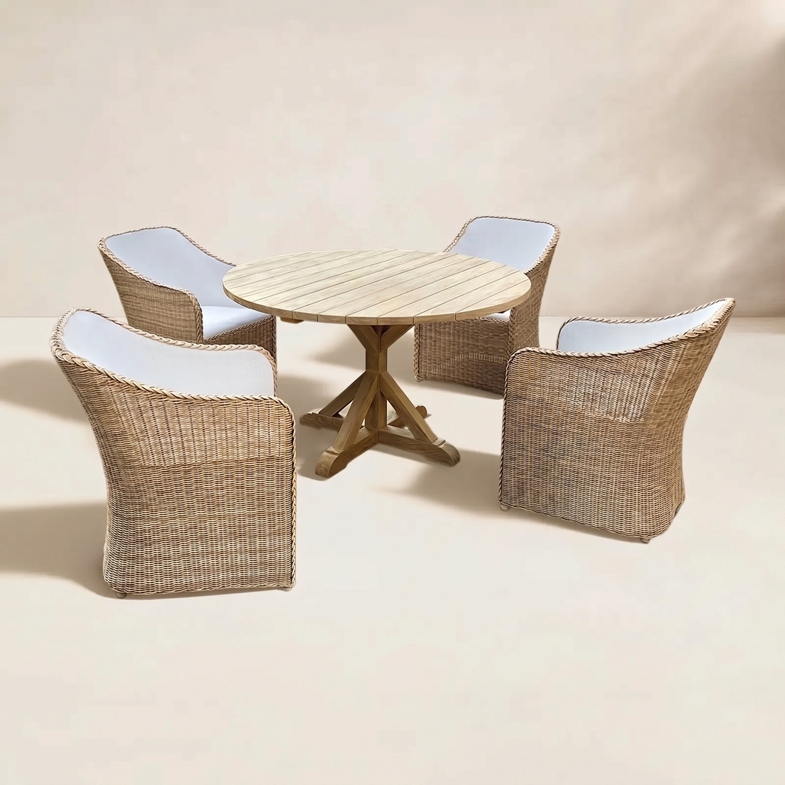 Teak and Wicker Patio Dining Set, 50" Diameter