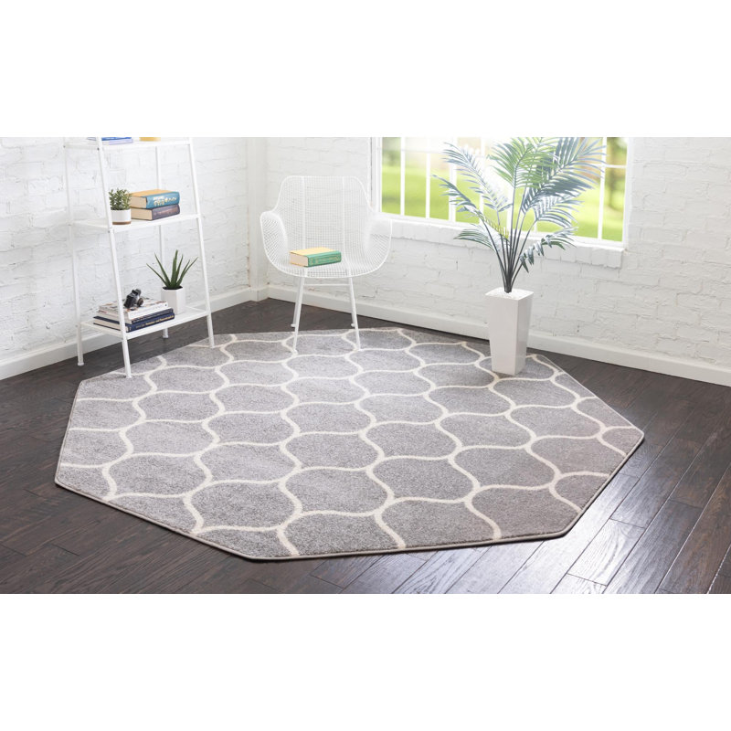Tapis gris clair Lllan, Octogone 5 pi 3 po