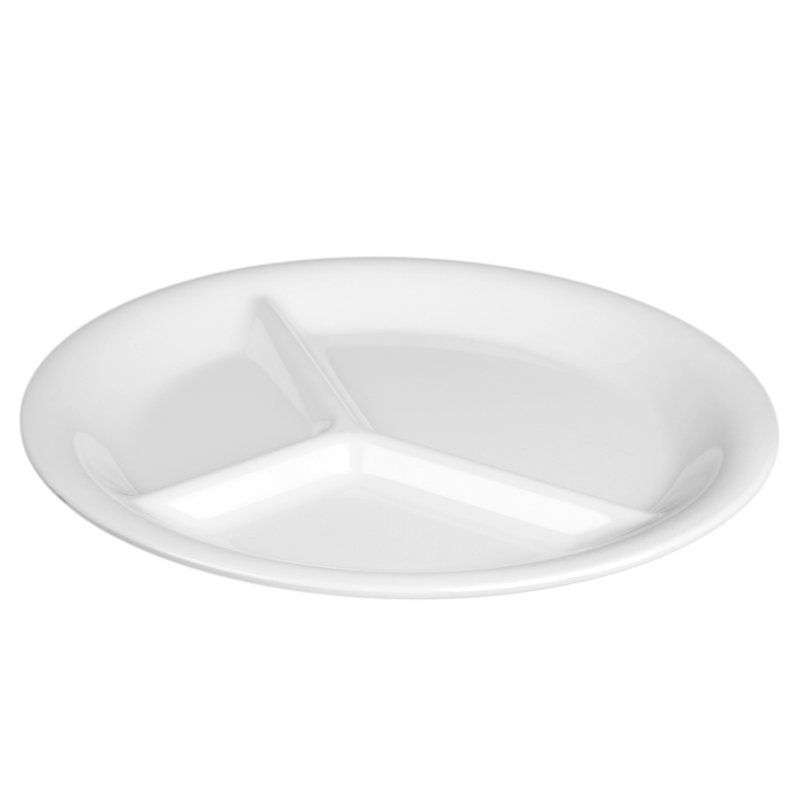Assiette plate en mélamine à trois compartiments 10,25 po, Blanc