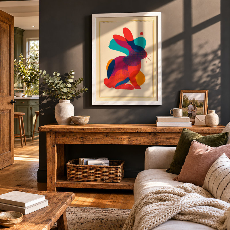 Rabbit Geometric - Framed Print, A4 - 29.7 x 21.0 cm, White