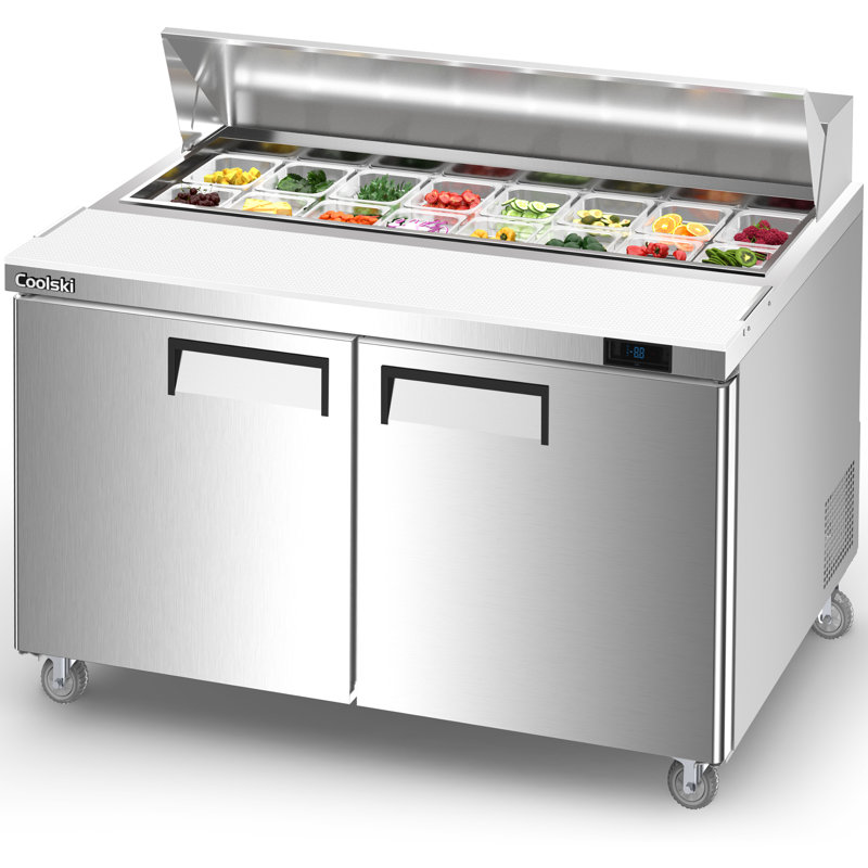 Coolski 60’’ W Commercial Salad Bar Refrigerator with 2 Doors, Refrigerated Salad Food Prep Table for Restaurants Cafeterias Sub Shops, Large Capacity Stainless Steel ETL NSF Approved