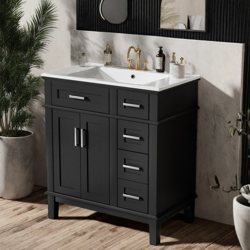 Armoire de meuble-lavabo et lavabo pouces en bois MDF pour petite salle de bain