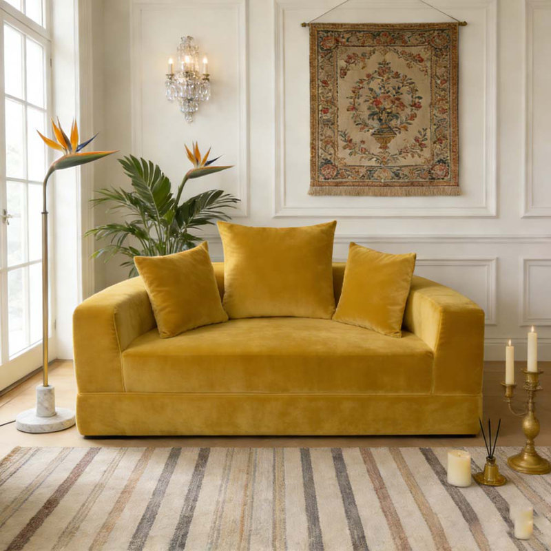 Convertible sofa couch bed,multi-functional,circular bed,adjustable Futon sofa, Yellow
