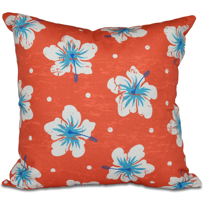 Coussin Hibiscus, H 18 po x l 18 po, Orange