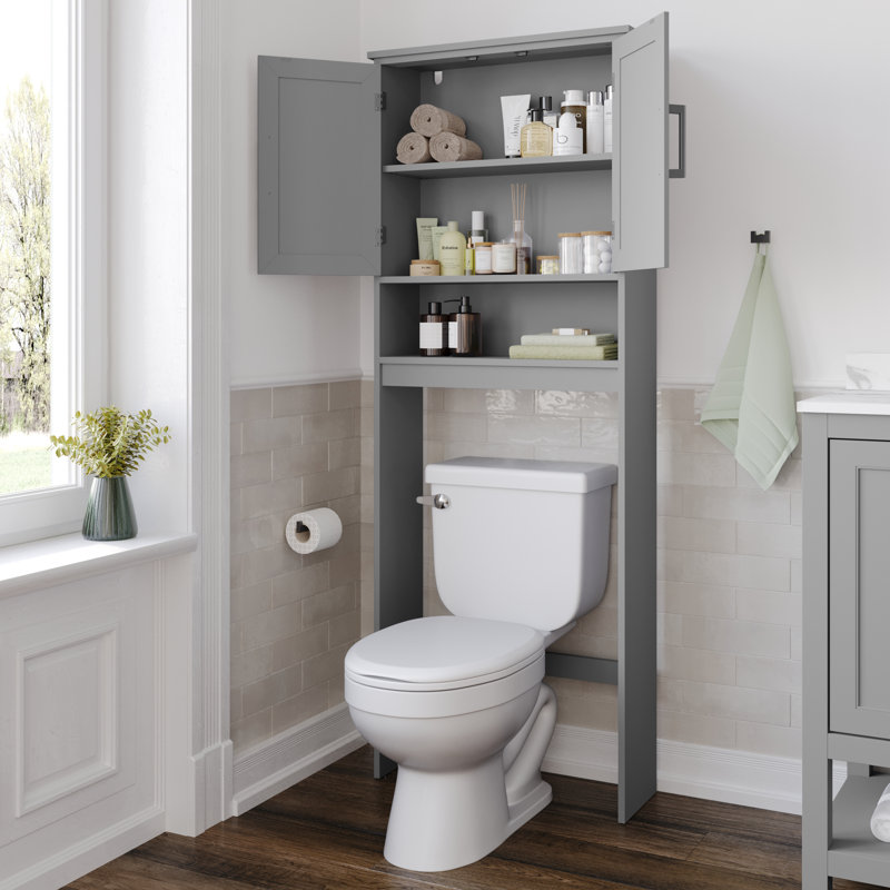 Gray Engineered Wood Over-the-Toilet Storage Cabinet with Adjustable Shelves