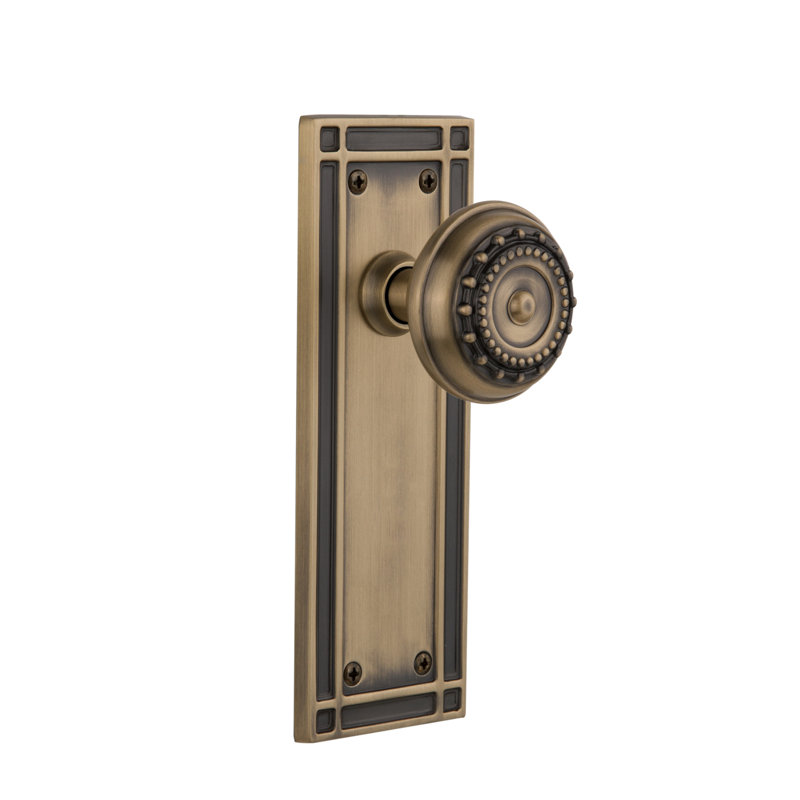 Plaque de mission avec bouton de porte Meadows, Laiton antique, 2 3/8 po