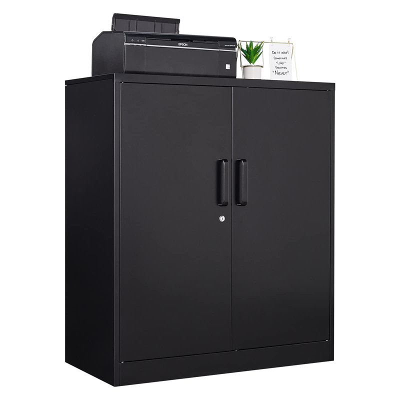35.4" H x 31.5" W x 15.7" D Steel Storage Cabinet with 2 Adjustable Shelves, Black