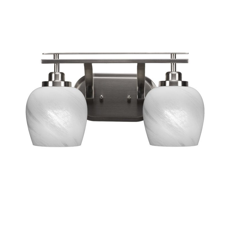Barre d'éclairage de salle de bain 2 lumières Alirra avec verre de 6 po, Blanc, Nickel brossé