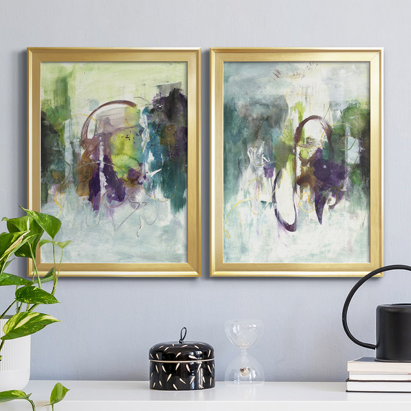 Déplacement sur I - ensemble de 2 peintures sur toile encadrées, H 42,5 po x l 30,5 po x P 1 po, Or