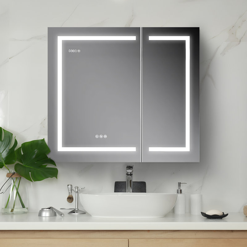 Vo W 32'' H Framed Medicine Cabinet with Mirror and 3 Adjustable Shelves, 32" H x 36" W x 5" D, Dual