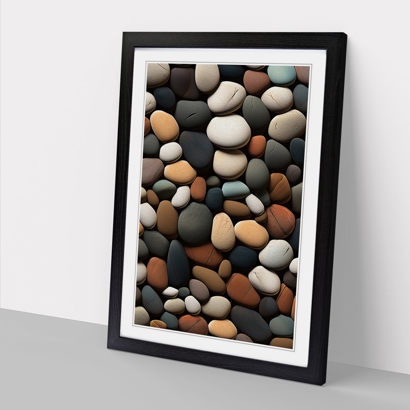 Pebbles Digital No.2 - Single Picture Frame Print on Wood, Black Framed, 64cm H x 46cm W x 2" D