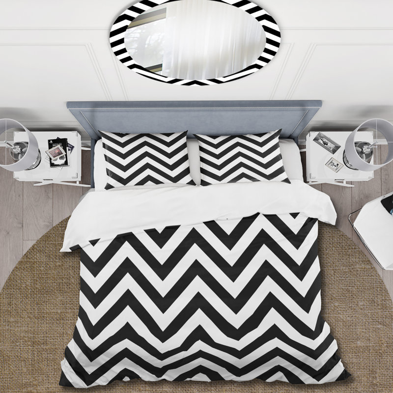 Ensemble de housse de couette à motif de chevrons blanc et noir II, Housse de couette très grand et 2 très grandes t