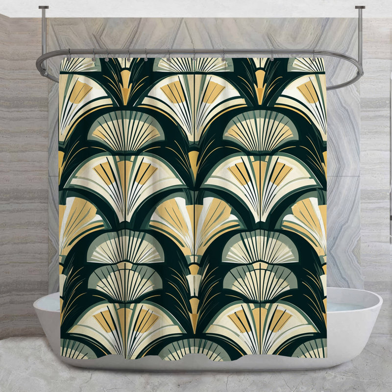 Rideau de douche à motif de ventilateur - Ornement décoratif de salle de bain Art Déco, H 84 po x l 70 po