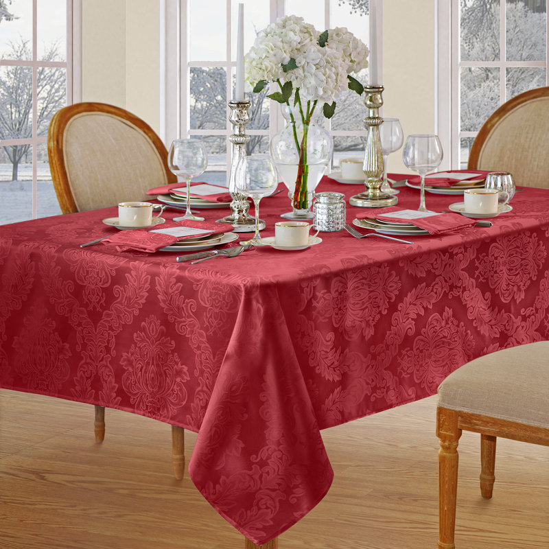 Barcelona Red Jacquard Damask Polyester Tablecloth, 52" x 70"