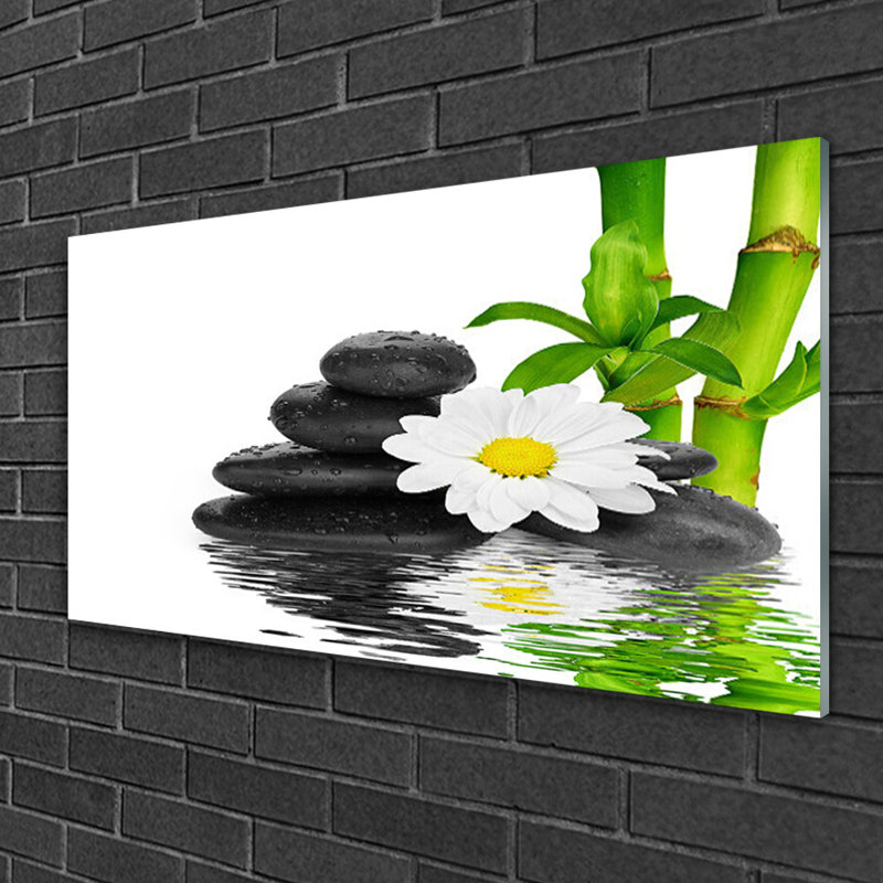 Floral Bamboo Tube Flower Stones 1 Piece Wall Art on Glass