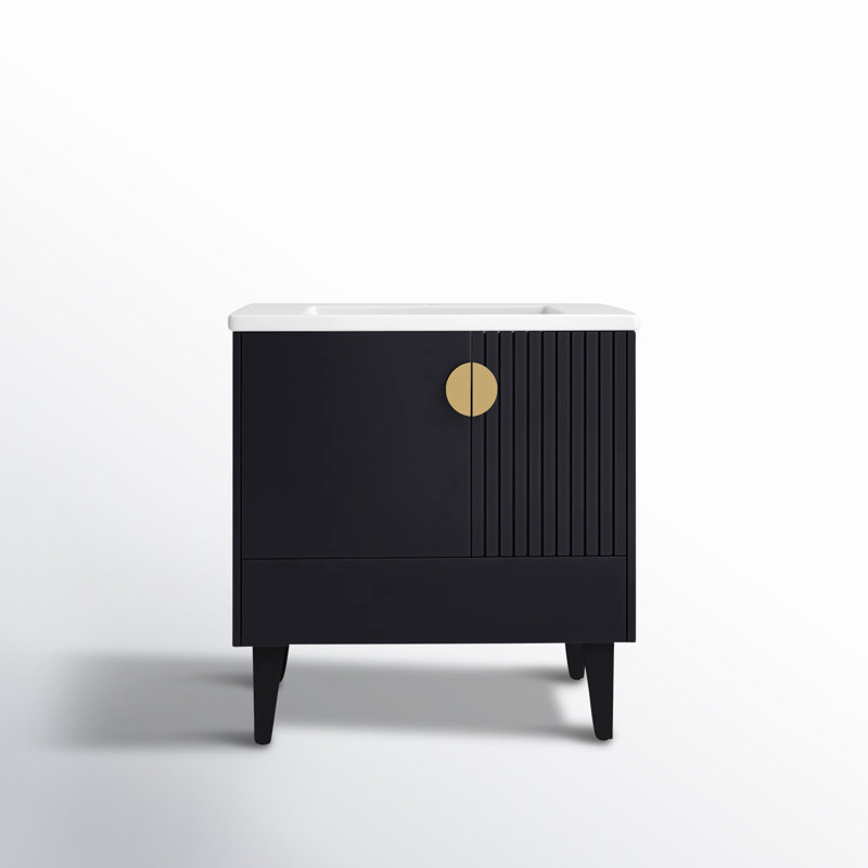 Ensemble de meuble-lavabo simple 30 po Saimah, Laiton satiné, Noir