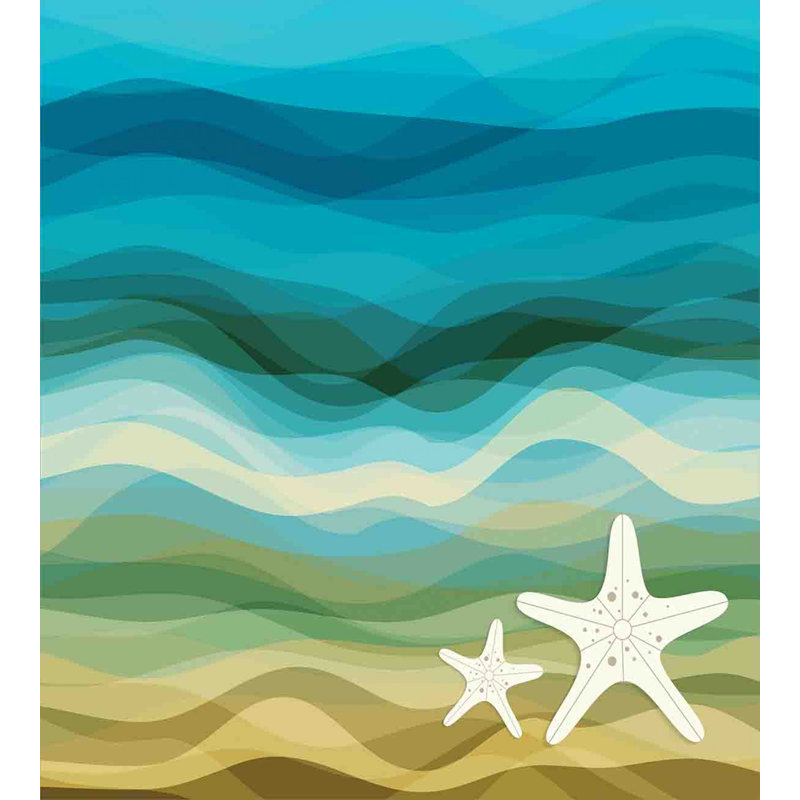 King Size Blue Beige Coastal Waves Duvet Cover Set