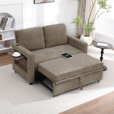 Upholstered Convertible Sleeper Sofa featuring USB Ports and Side Pocket