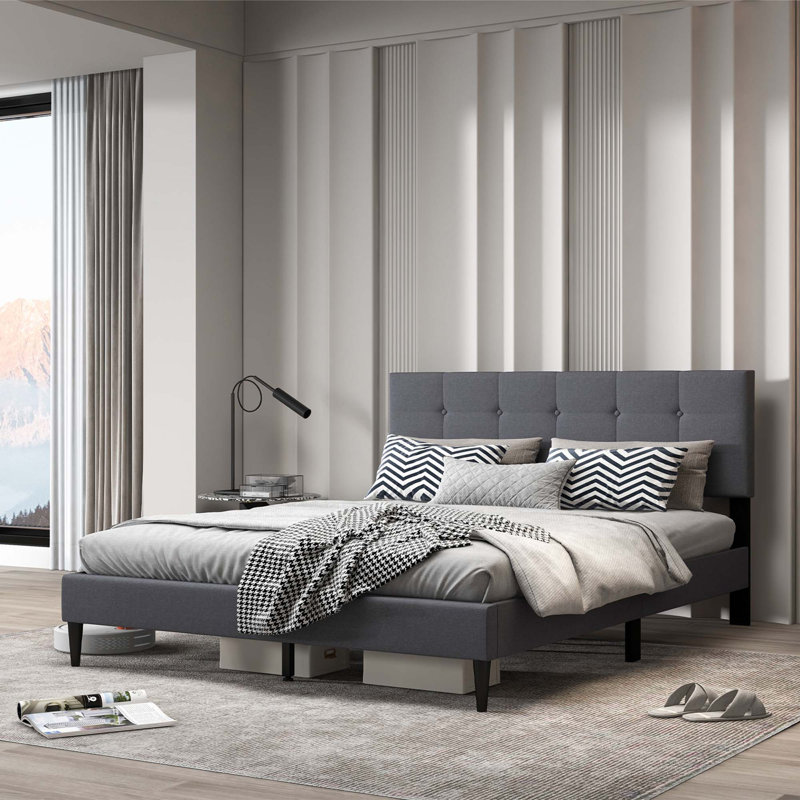 Grand lit standard en bois massif Jeray, Gris