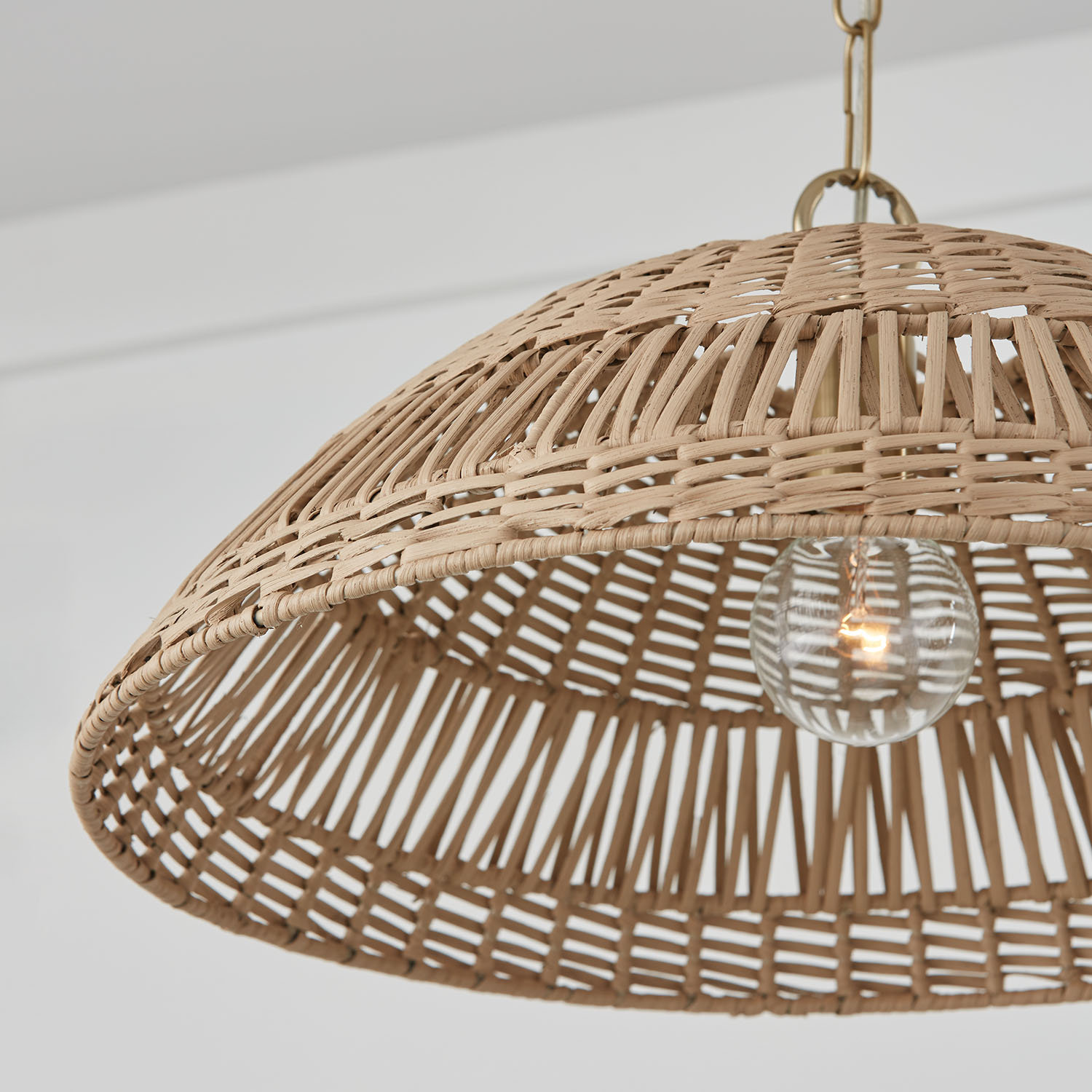 Elfie Single Light Rattan Dimmable Pendant, Brass