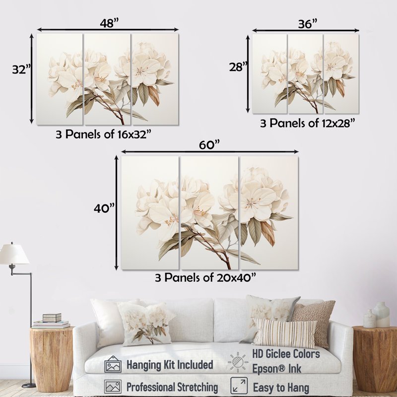 «Subdued Rhododendron Simplicity II», ensemble d'art mural sur toile Rhododendron, H 32 po x l 48 po x P 1 po