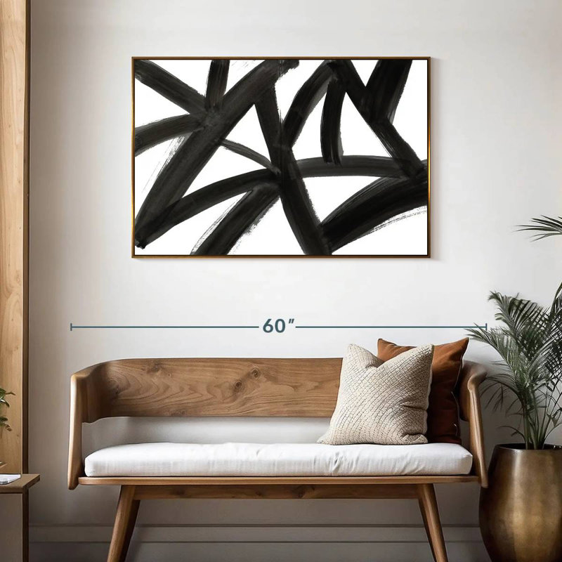 Abstrait de routes noires, Cadre flottant doré, 43 po x 29 po