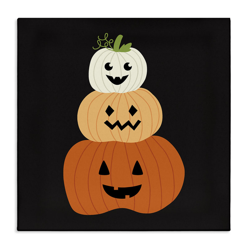 Happy Jack-o-Lanterns sur toile noire, design par Sazerelli Designs, H 36 po x l 36 po