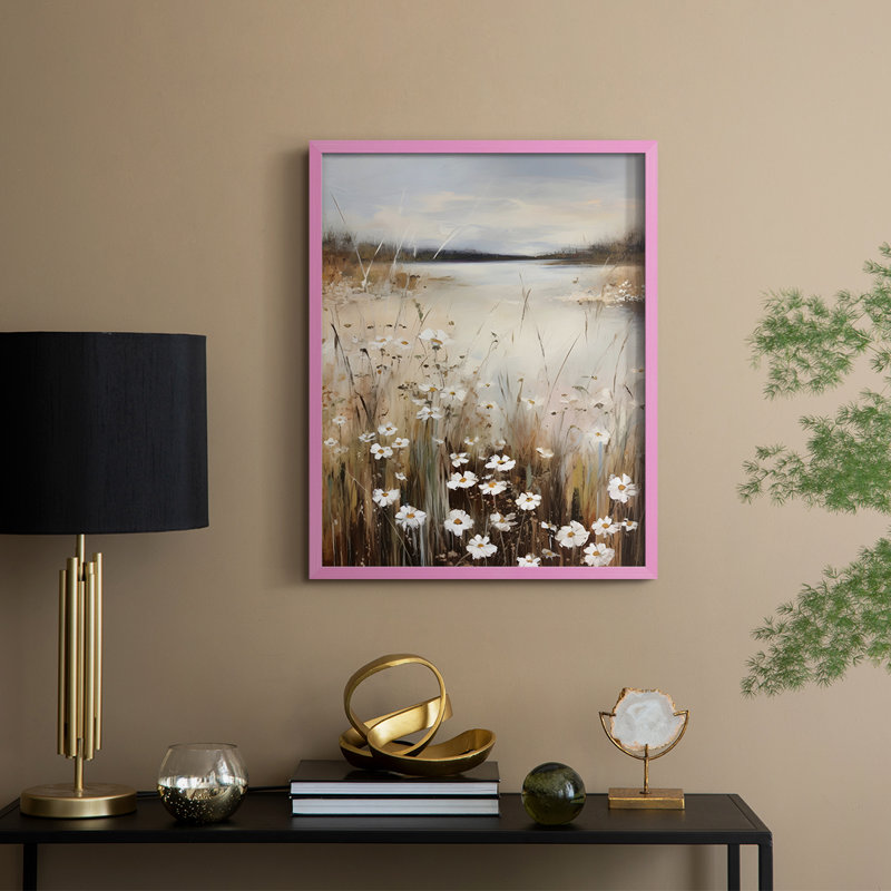Reproduction florale rétro encadrée Ccciii - bois massif, H 30 po x l 24 po, Rose