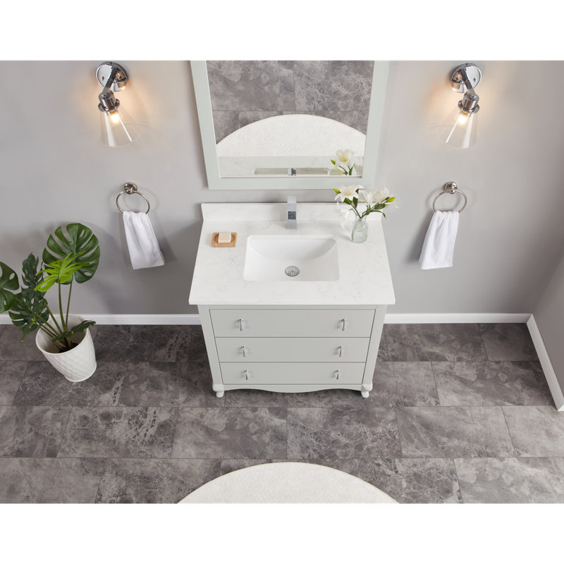 36" Cadet Finish Solid Wood Sink Vanity  With 1' Artificial Stone Top, Silver