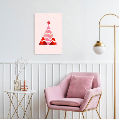 Reproduction d'art mural arbre de Noël moderne rose abstrait géométrique minimaliste paysage d'hiver