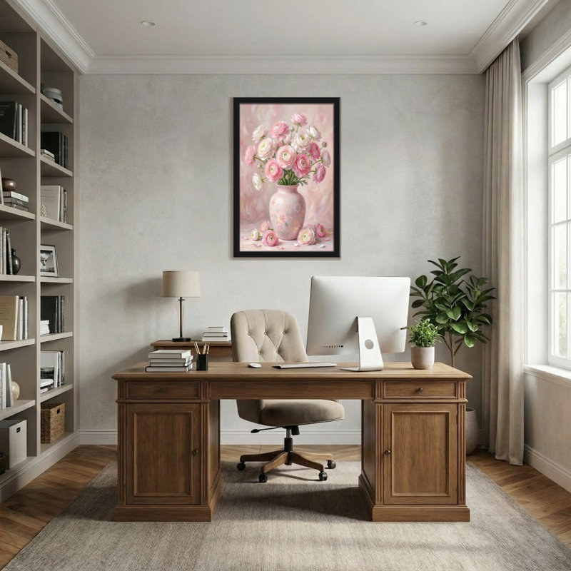 Plantes et fleurs Fleurs roses dans un vase sur fond doux, H 18 po x l 12 po
