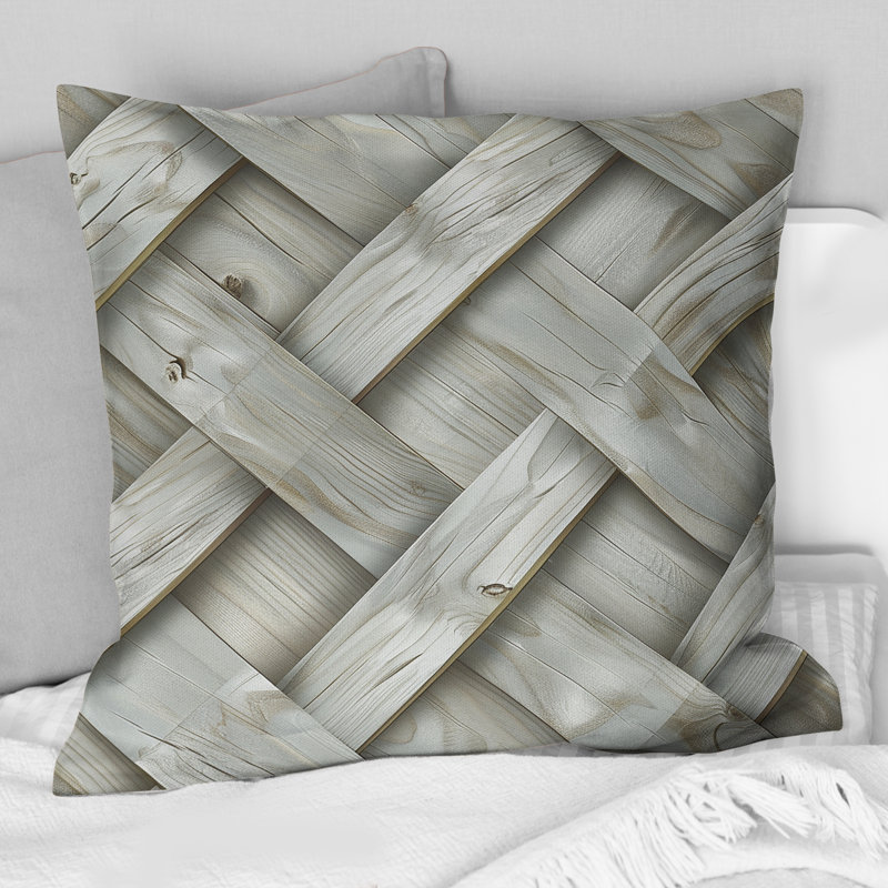 Coussin gris à imprimé tressé - Mid-Century, H 18 po x l 18 po