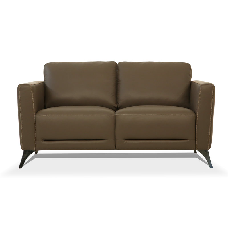 Dossett 59" Genuine Leather Square Arm Loveseat, Taupe Genuine Leather