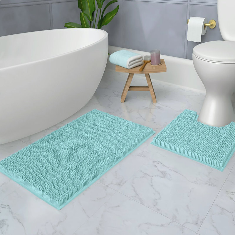 Ensemble de 2 tapis de salle de bain en chenille moelleux et moelleux, Crème, crème