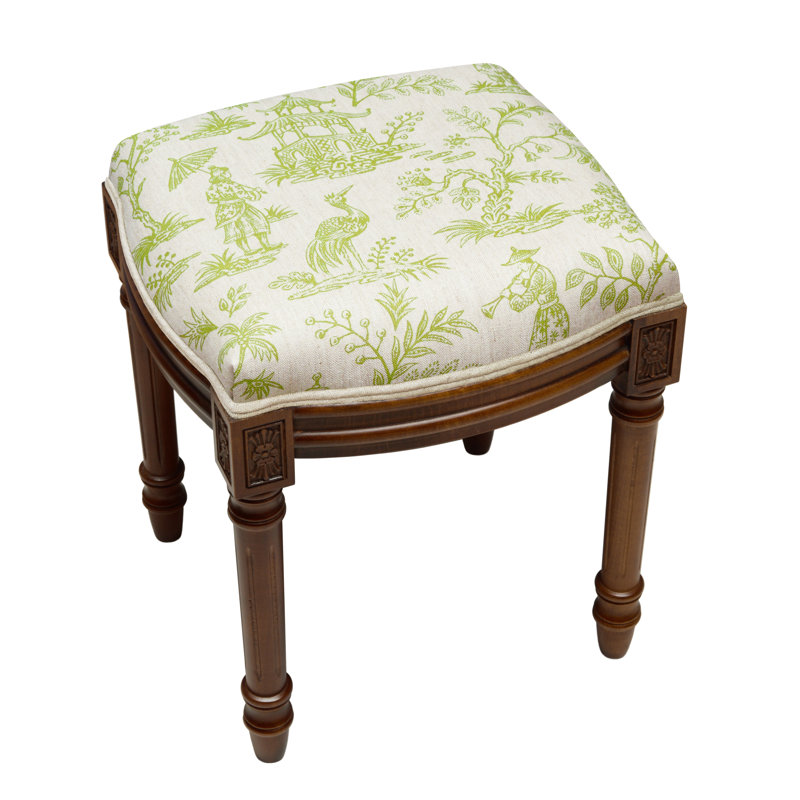 Tabouret de coiffeuse en lin gris Camiah, Vert chartreuse, Noyers