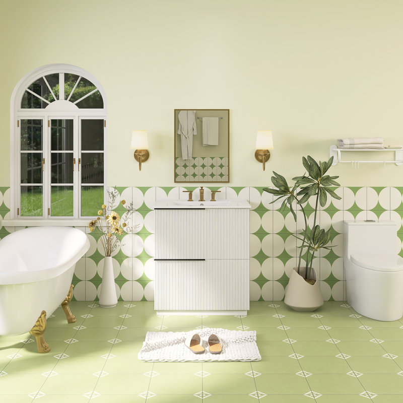 30'' Single Bathroom Vanity With Ceramic Top, White