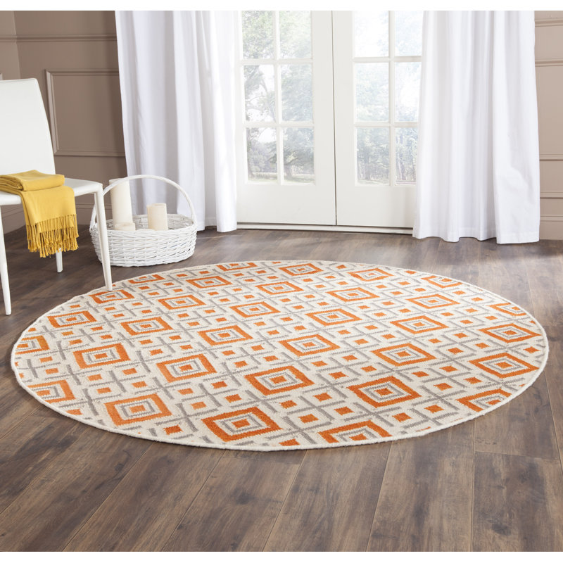 Estevez Hand Woven Flat Weave Wool Geometric Rug, Round 6'