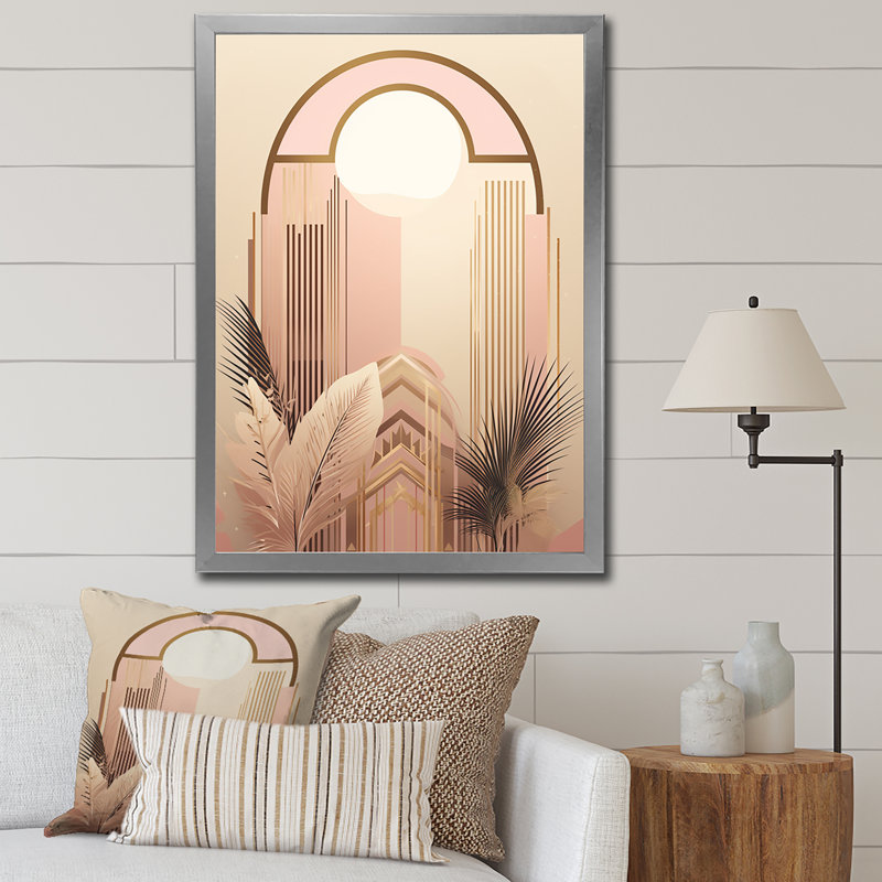 «Art Nouveau Elegance in Retro Pink Gold I», reproduction sur toile, Cadre simple argenté, H 32 po x l 16 po x P 1 po