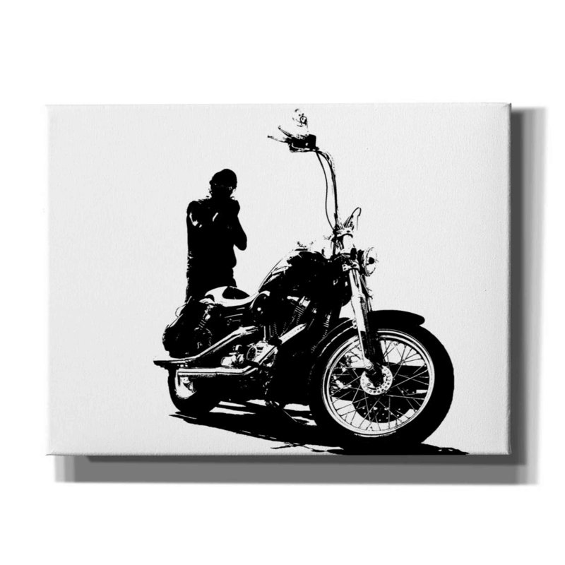 «Harley Davidson And Rider On Canvas» par Clive Branson, reproduction, H 12 po x l 16 po x P 0,75 po