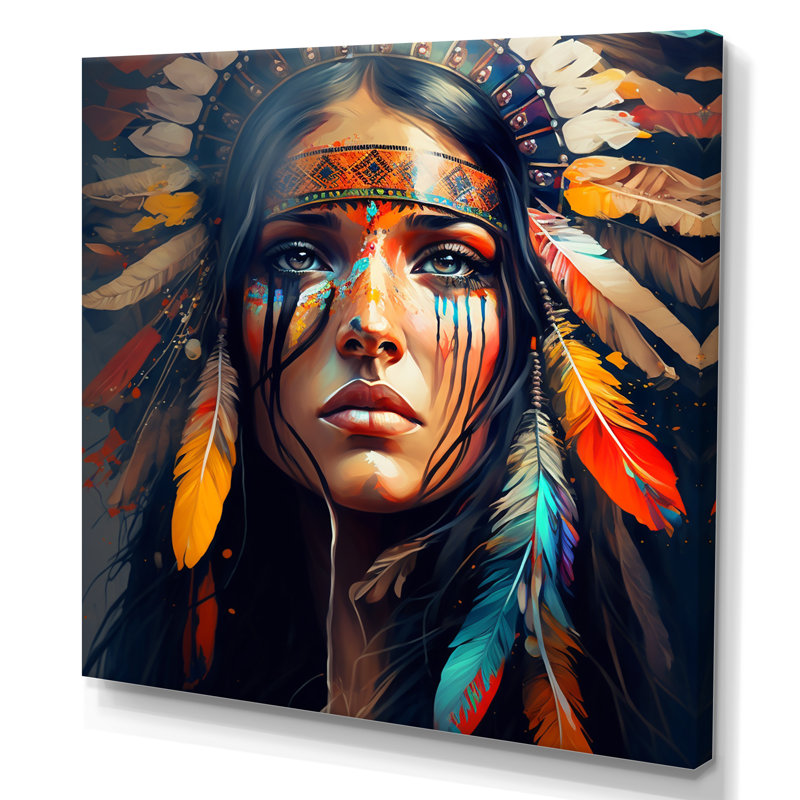 " Colourful Native American Woman VI ", 24" H x 24" W, Wrapped Canvas