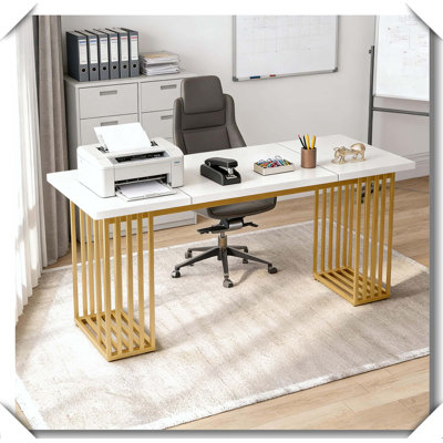Elegant Executive Desk Sturdy Wood Desktop Durable Metal Legs