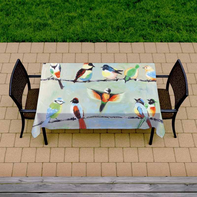 Small Abstract Colorful Birds Green Tablecloth - Indoor/Outdoor