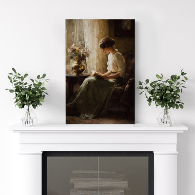 «Elegant Woman lecture sur toile», peinture figurative classique pour chambre à coucher ou bureau