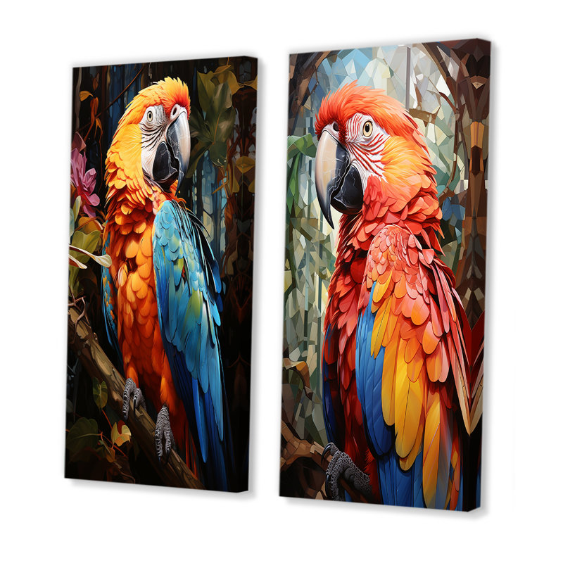 Ensemble de 2 décorations murales Parrot Tropical Jungle, H 28 po x l 25 po, Toile tendue