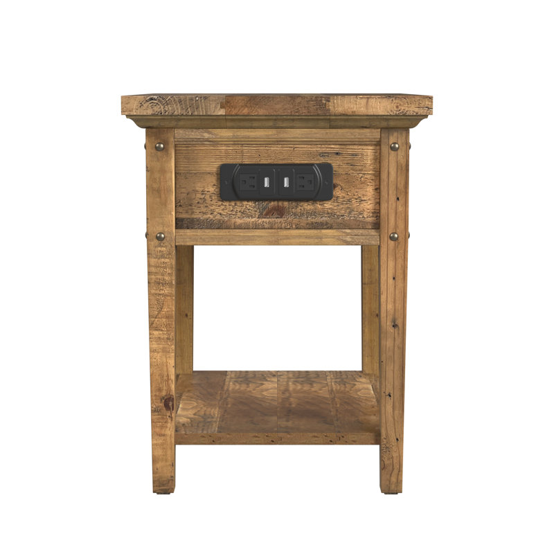 Eniileri Reclaimed Wood Charging End Table