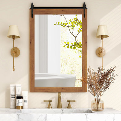 Gracie Oaks Farmhouse Bathroom Mirror Barn Door Style Rectangular Wall Mounted 40''x 25''
