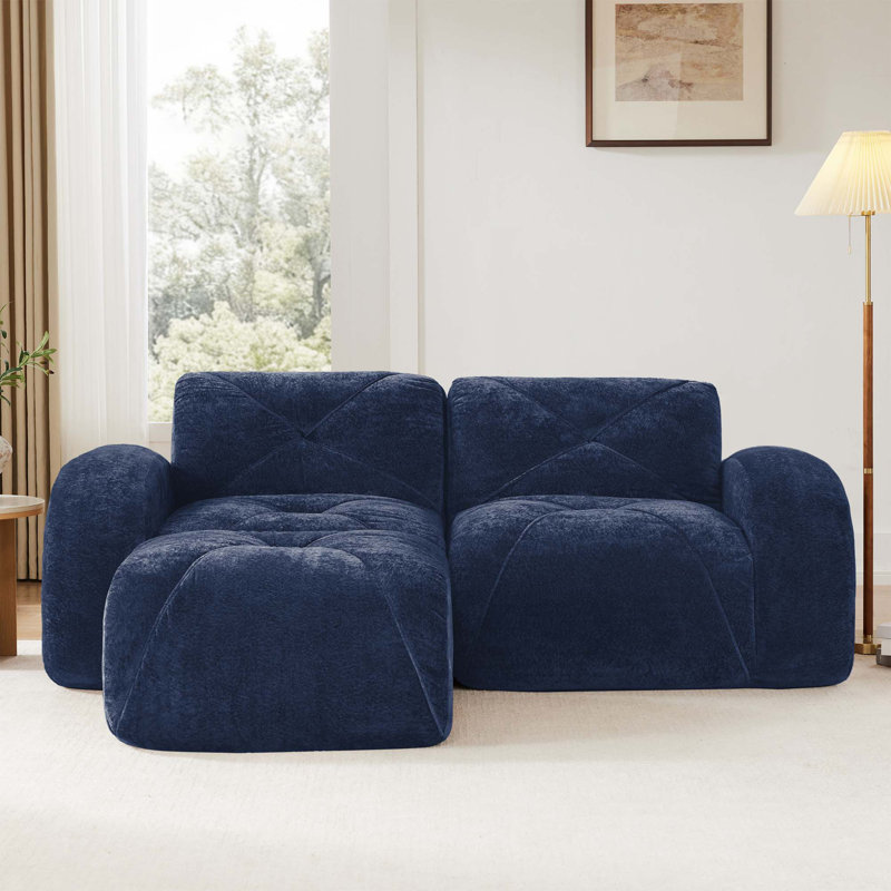 Canapé en forme de L sans os, tissu de velours doux, conception capitonnée, éponge haute densité 32D, aucun assemblage requis, conception ergonomique au bas, conception antidérapante, repose-pieds mobile pour les chambres à coucher
