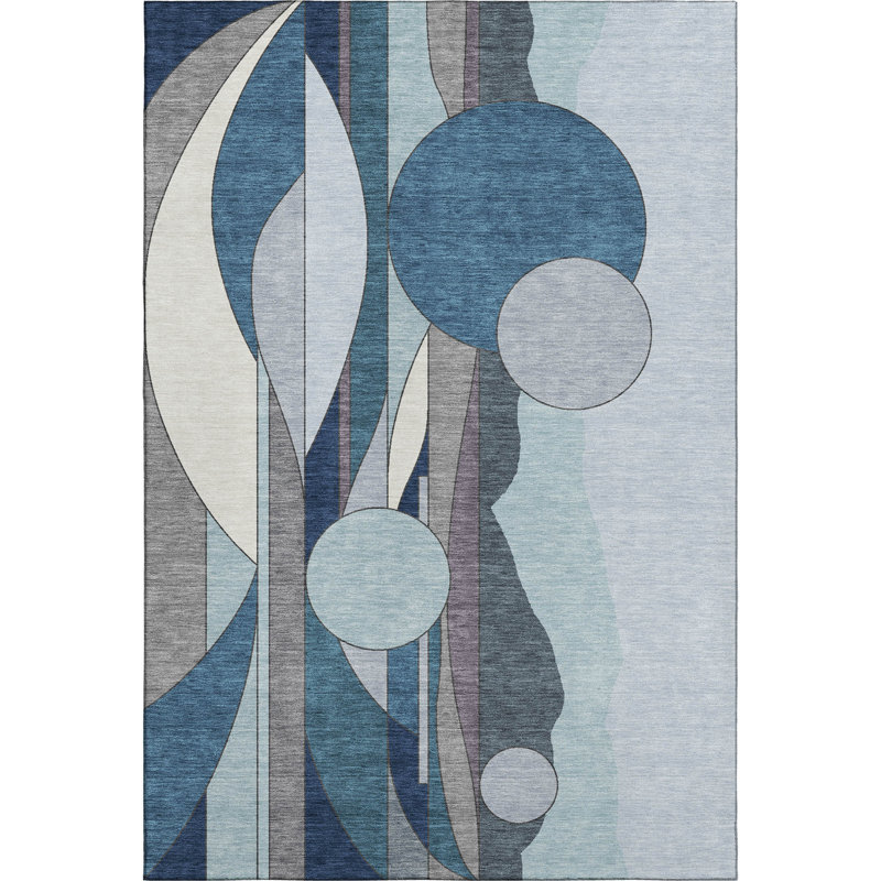 Premium Machine Washable Mayfield AMF2252 Modern Rug, Blue, 9' x 12'