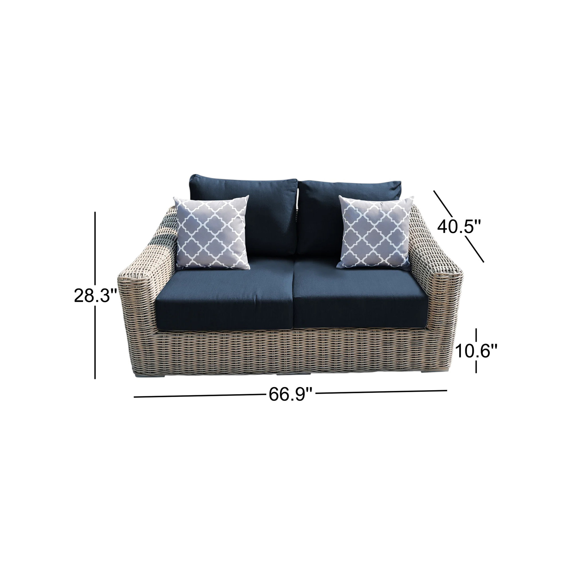 Sommerville 66.9'' Wide Wicker Loveseat with Cushions, Blue